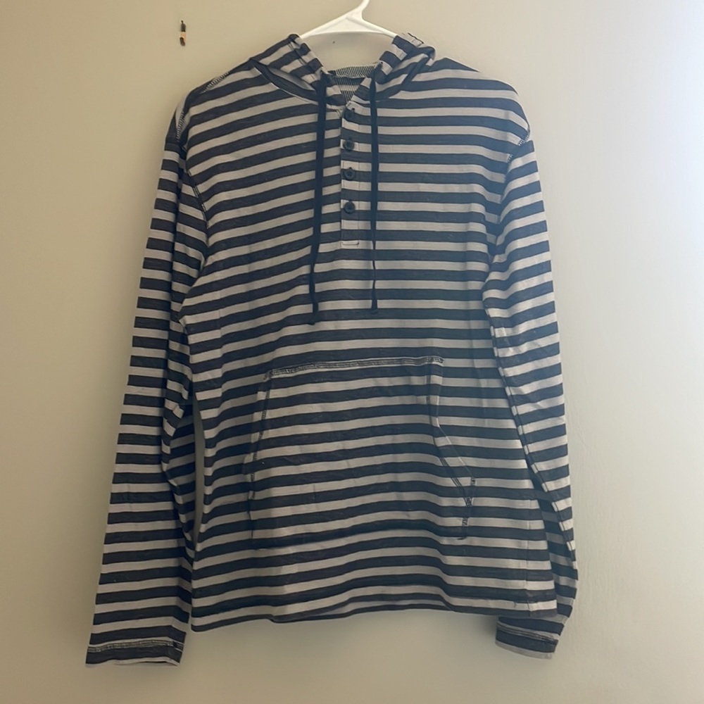 Women's American Rag Lightweight Quarter Button Grey Striped Hoodie